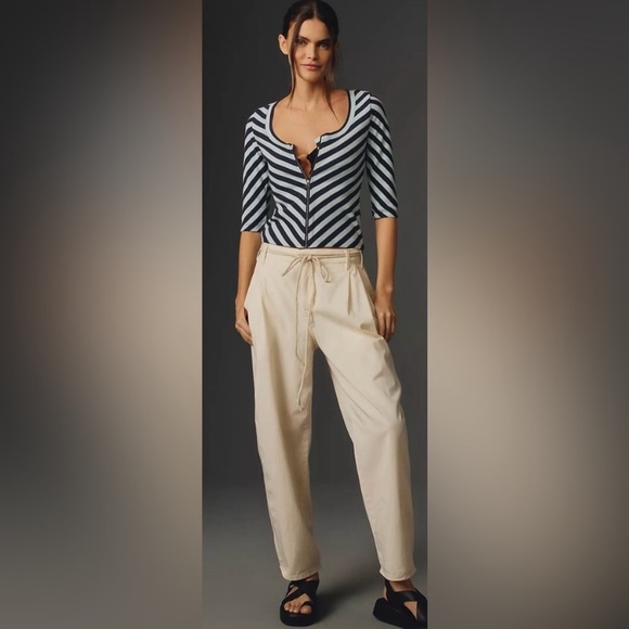 NWT Maeve Front Zip Scoop Neck Blue Striped Top. Size Small. - Picture 5 of 9